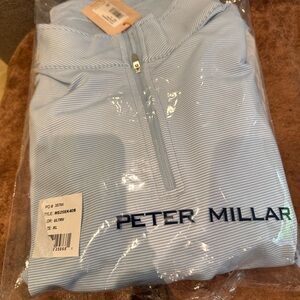 Peter Millar 1/4 zip striped blue golf shirt long sleeve NWT